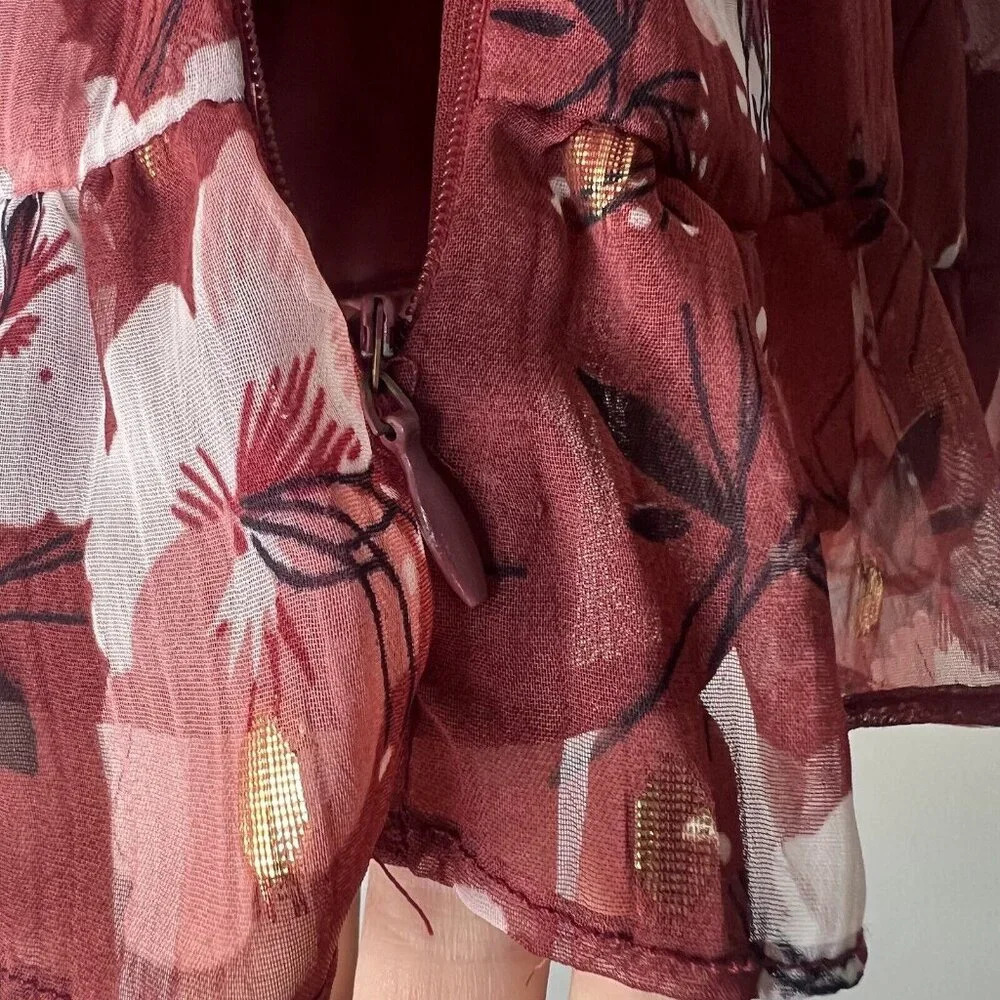 Walter Baker Zuma Blouse In Berry Hibiscus Floral Sz XS Women's flowere shirt - Picture 9 of 12